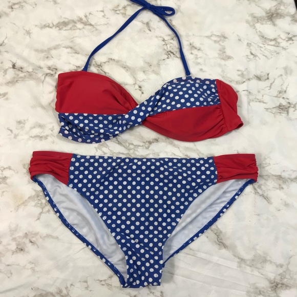 Wave Zone Red White Blue Polka Dot Bikini - Picture 2 of 6
